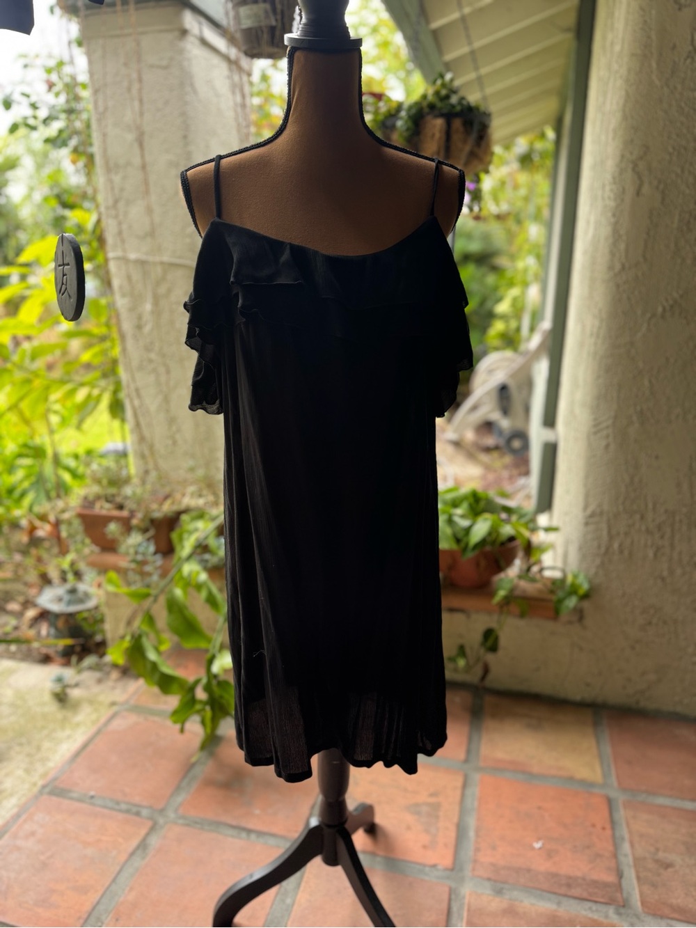 Black Off-Shoulder Ruffle Slip Spa Dress